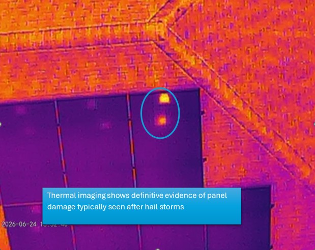 Infrared drone image showing damaged solar cells